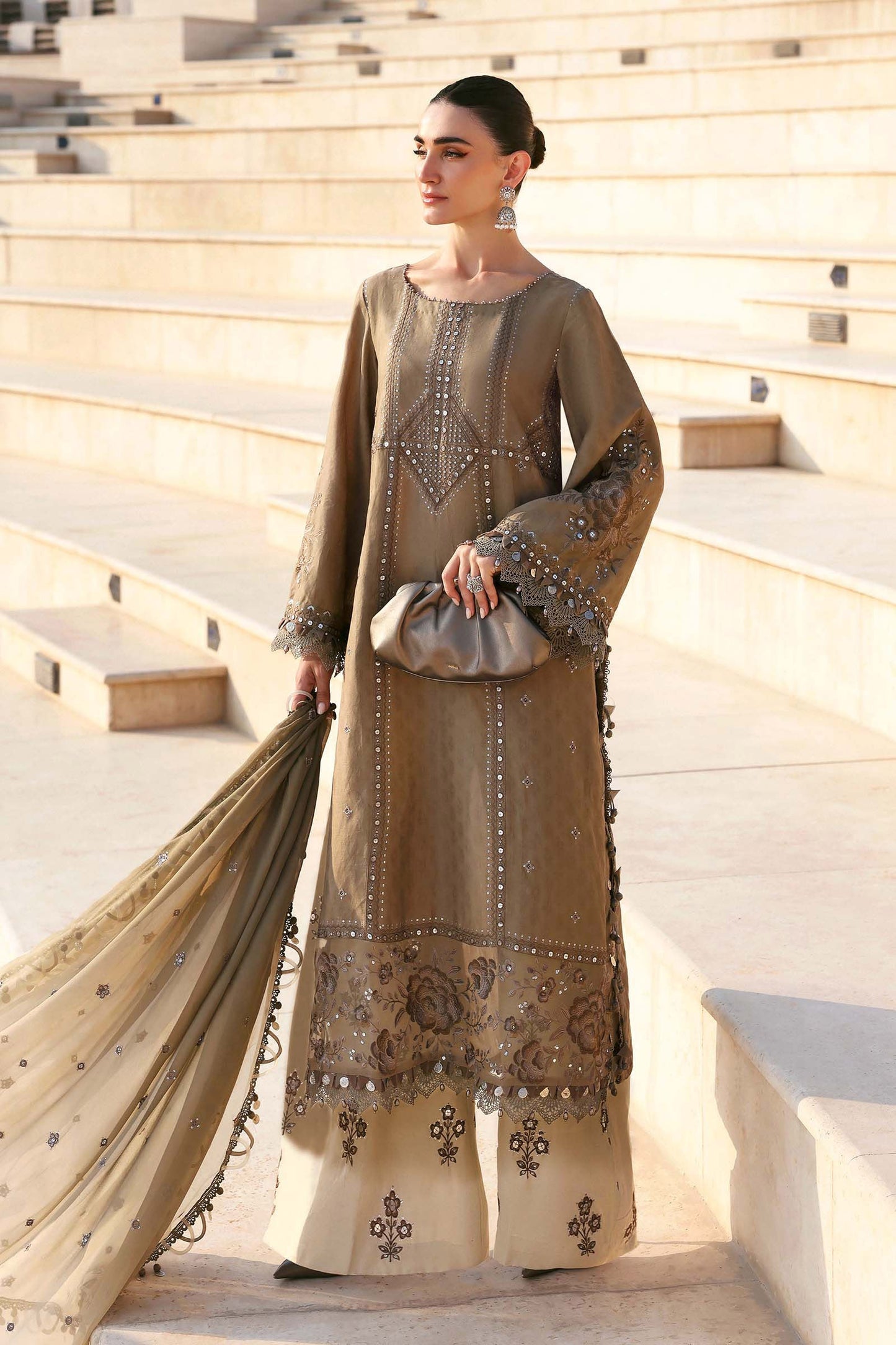 D-2602-A | Beige & Off-White Embroidered Jacquard Lawn Unstitched Suit