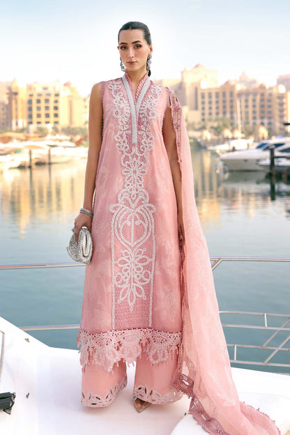 D-2604-B | Pink & Off-White Beaded Organza Unstitched Suit with Burnout Dupatta