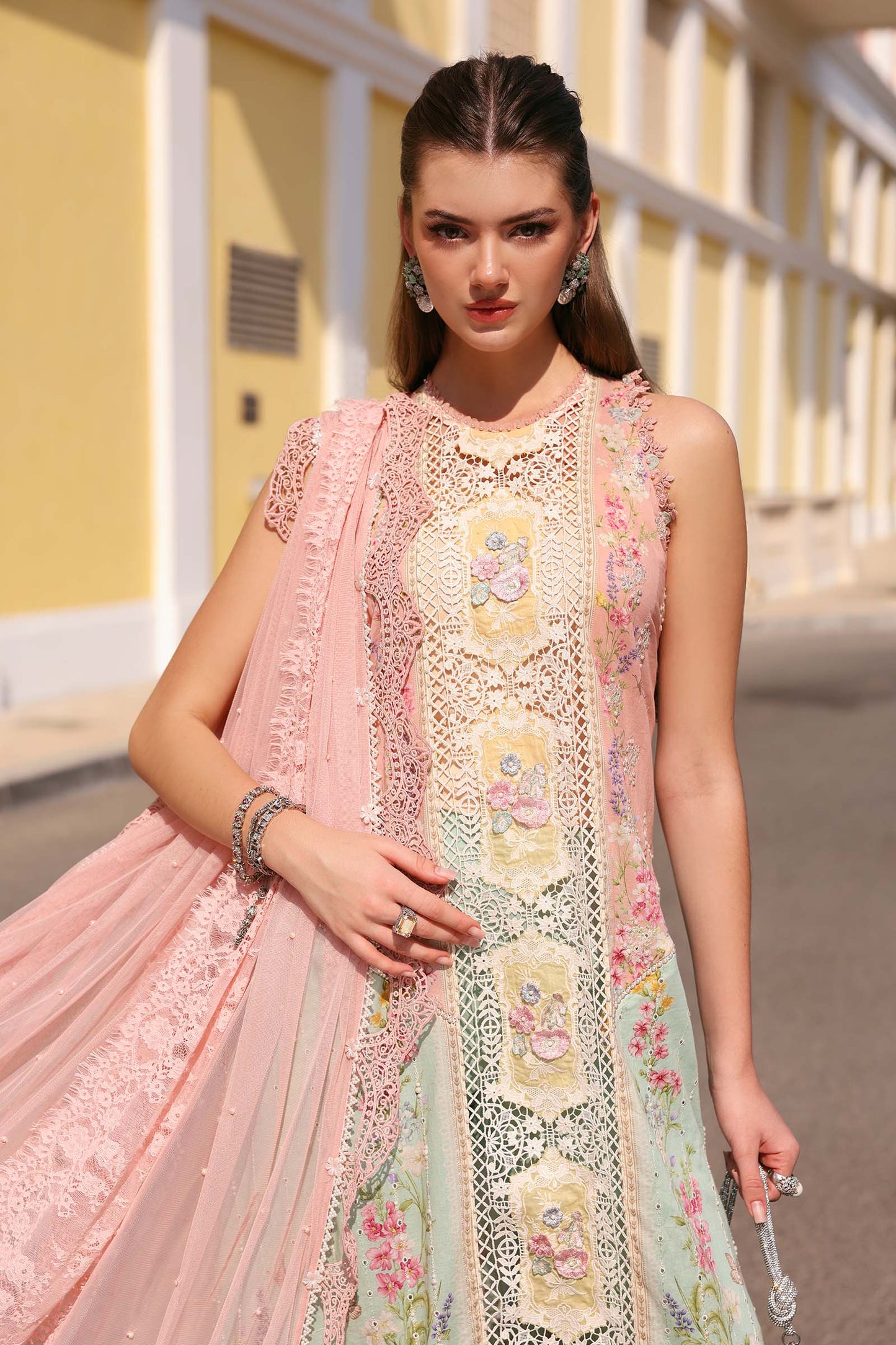 D-2606-A | Pink & Aqua 3D Floral Embroidered Lawn Unstitched Suit