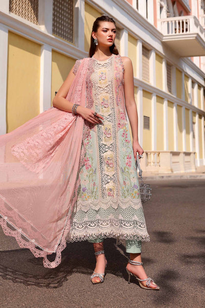 D-2606-A | Pink & Aqua 3D Floral Embroidered Lawn Unstitched Suit