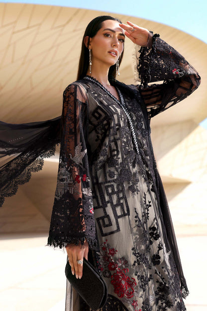 D-2607-B | Black Embroidered Net Unstitched Suit with Chiffon Dupatta