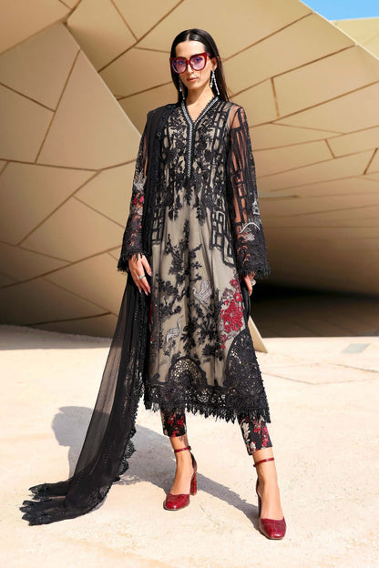 D-2607-B | Black Embroidered Net Unstitched Suit with Chiffon Dupatta