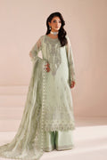 Zyah | Pastel Bamber Chiffon Embroidered Suit with Raw Silk Trousers | ZYAH