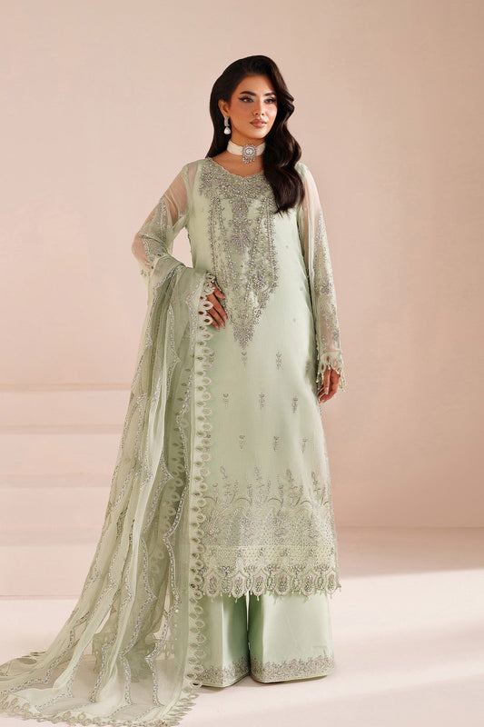 Zyah | Pastel Bamber Chiffon Embroidered Suit with Raw Silk Trousers | ZYAH
