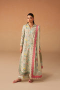 Afrozeh 3 Pc Unstitched Embroidered & Printed Lawn Suit Sunlaced Green