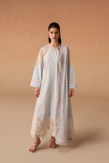 Afrozeh 3 Pc Unstitched Embroidered & Printed Lawn Suit Sunnival Blue