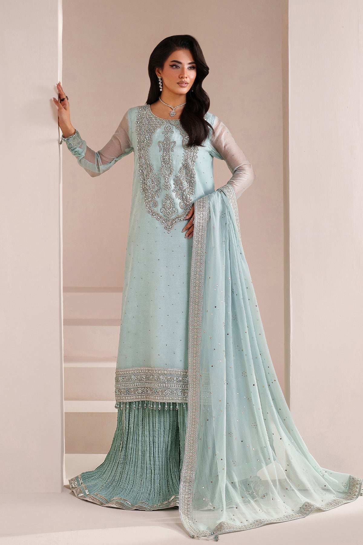 Azure | Embellished Bamber Chiffon Suit with Mukesh Dupatta | AZURE