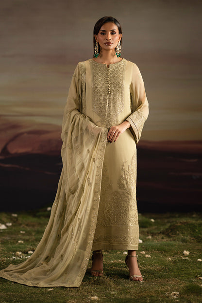 ISHA | Sand Embroidered Chiffon & Organza Unstitched 3-Piece Suit | FWU5701