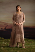 ITHAZH | Pewter Embroidered Chiffon & Organza Unstitched 3-Piece Suit | FWU5703