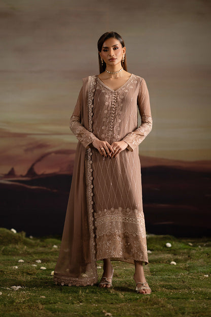 ITHAZH | Pewter Embroidered Chiffon & Organza Unstitched 3-Piece Suit | FWU5703
