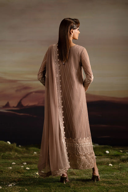 ITHAZH | Pewter Embroidered Chiffon & Organza Unstitched 3-Piece Suit | FWU5703