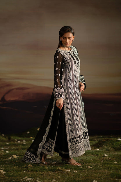INBHA | Black Embroidered Chiffon & Organza Unstitched 3-Piece Suit | FWU5708