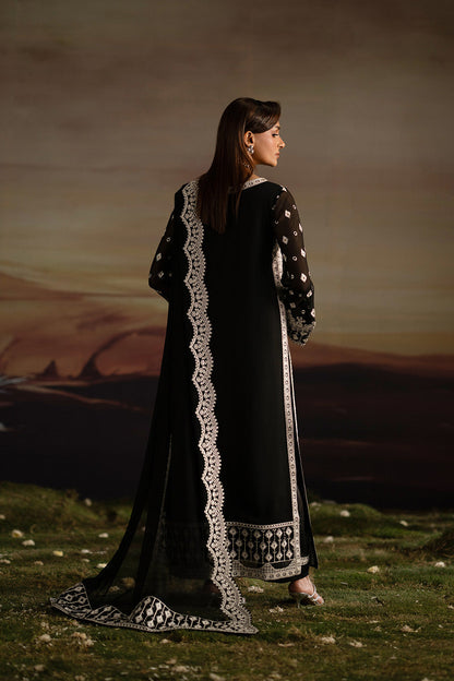 INBHA | Black Embroidered Chiffon & Organza Unstitched 3-Piece Suit | FWU5708