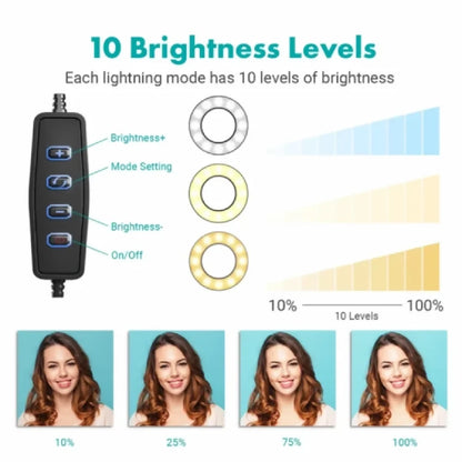 6-Inch Multi-Position Fill Light Selfie Ring Light with Tripod Stand Phone Holder 3 Color Modes USB Powered Multicolor