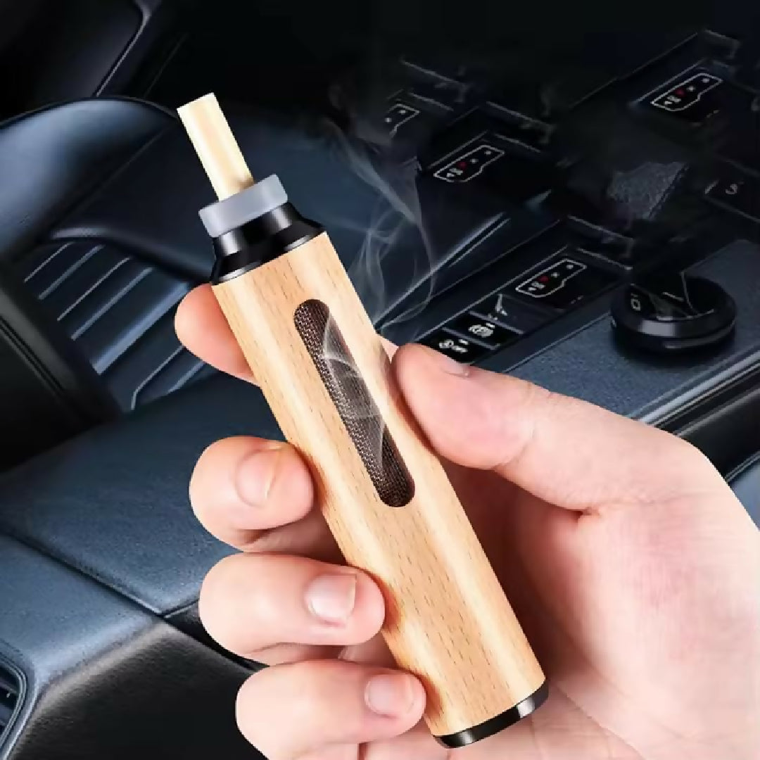Wooden Car Ashtray Mini Portable Handheld Ash Holder with Anti Soot Flying Cover for Driving Office Use