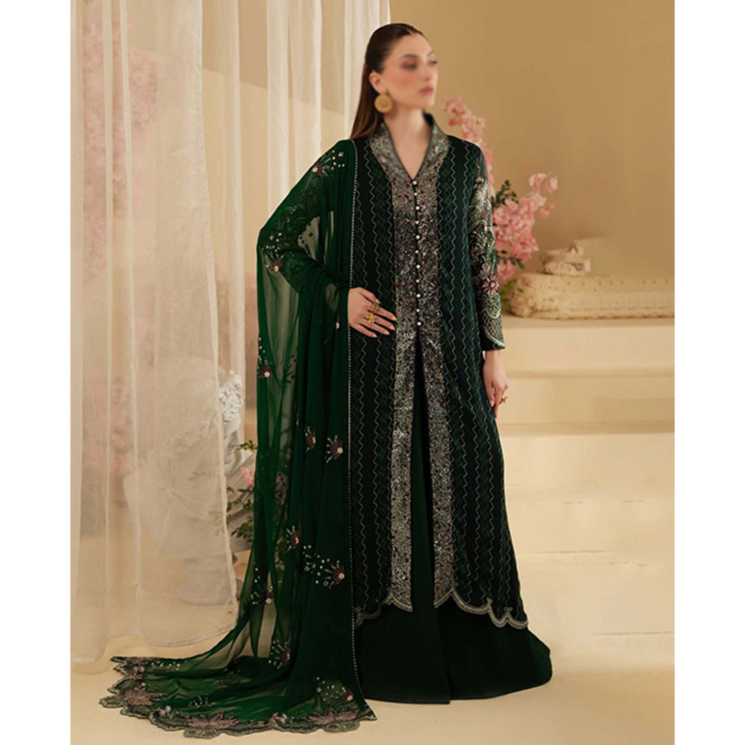 AM-16 | Printed Chiffon Unstitched Suit with Embroidered Organza Pallu