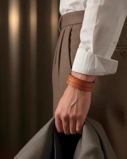 The Grit - Tan Orange - Kara Style Leather Bracelet / Leather Cuff