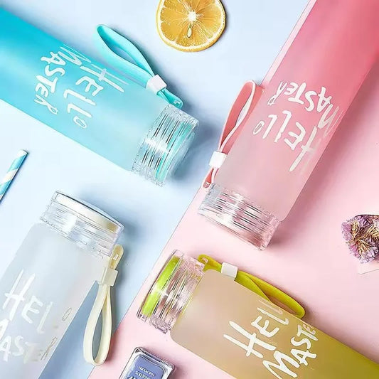 Green Frosted Glass Water Bottle | Leak-Proof Insulated Bottle with Hello Master Decal Logo | 400ml