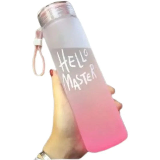 Pink Frosted Glass Water Bottle | Leak-Proof Insulated Bottle with Hello Master Decal Logo | 400ml