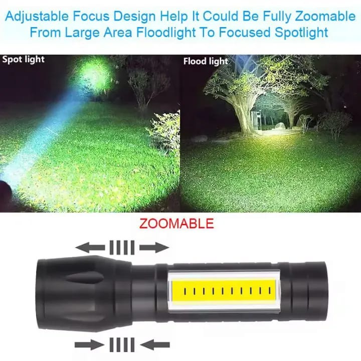 Super Bright USB Rechargeable Plastic Flashlight with Side Light – Compact, Durable &amp; Powerful LED Torch - Plastic