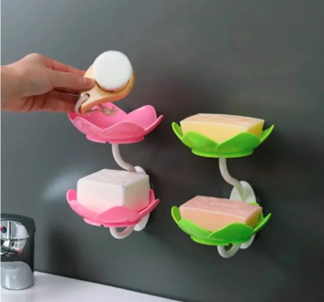 Lotus Flower Wall-Mounted Soap Holder – Self-Draining Bathroom &amp; Kitchen Organizer - pack of 1
