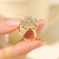 Clover Zircon Rotating Ring – Elegant Adjustable Spinner Ring for Women &amp; Girls, Silver &amp; Golden Finish (QSJ-110)  - Silver