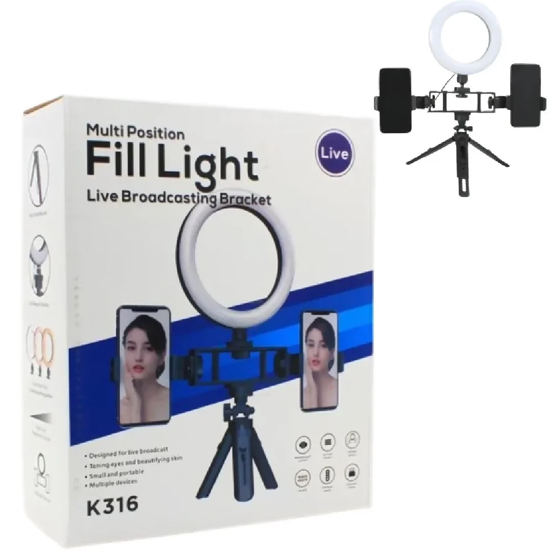 6-Inch Multi-Position Fill Light Selfie Ring Light with Tripod Stand Phone Holder 3 Color Modes USB Powered Multicolor