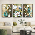 Elegant 3-Piece Floral Wall Frame Set – White Blossoms & Teal Vase Art 8 X 11