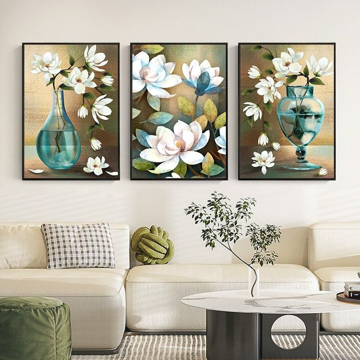 Elegant 3-Piece Floral Wall Frame Set – White Blossoms & Teal Vase Art 8 X 11