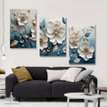 Elegant 3-Piece Floral Wall Frame Set – White Blossoms & Golden Stems on Teal Background 8 X 11