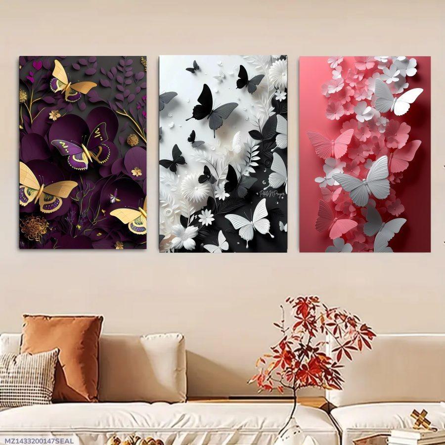 Set of 3 Butterfly Wall Frames – Wooden Decorative Art in 8x11 Inches with Double Tape for Easy Mounting