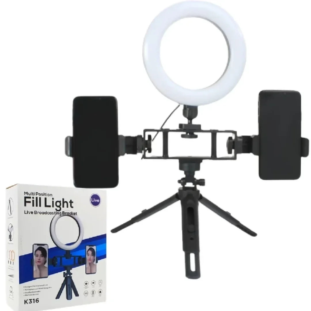 6-Inch Multi-Position Fill Light Selfie Ring Light with Tripod Stand Phone Holder 3 Color Modes USB Powered Multicolor