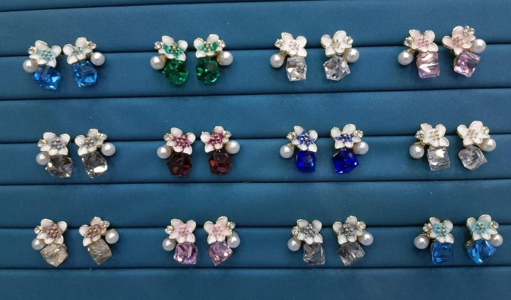 Crystal Flower Korean Earrings – Elegant Floral Design | Crafted To Perfection With Dazzling Crystal Petals That Catch Every Light Beautifully - PJT986 - Blue