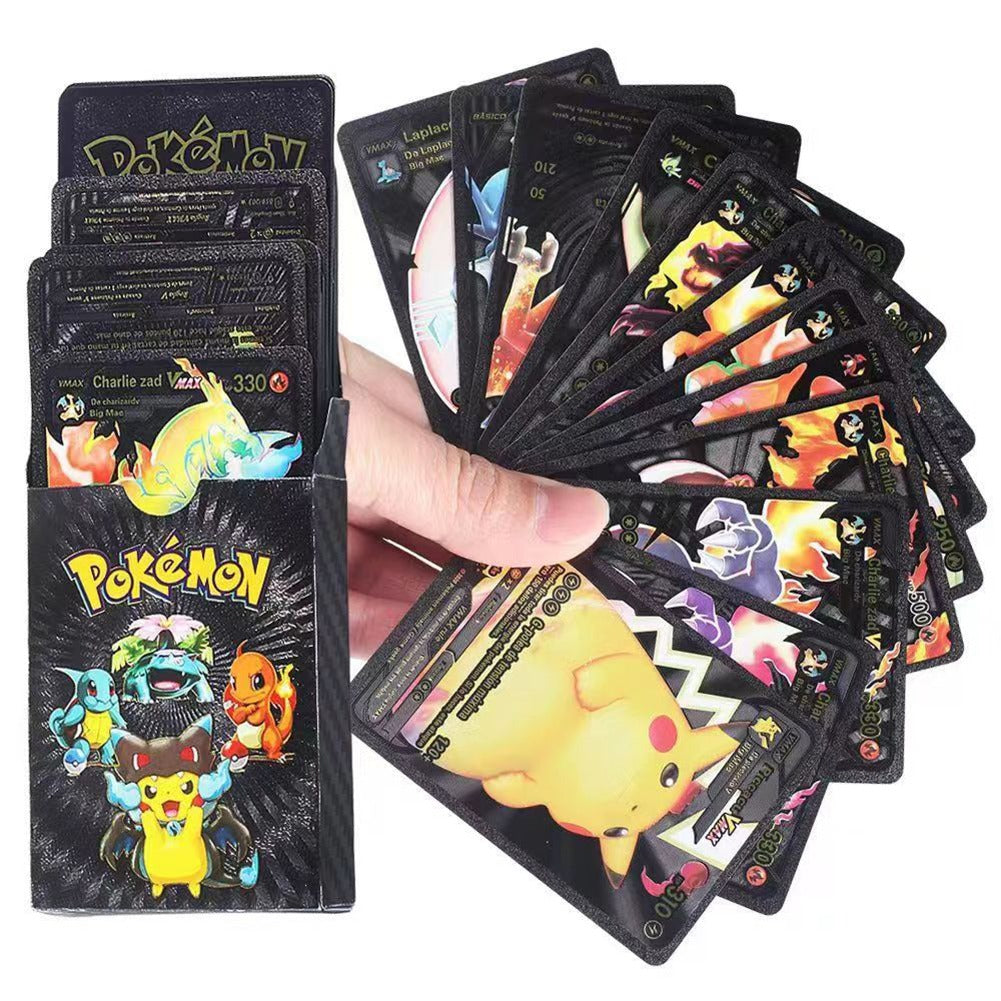 Pokemon Plastic Cards Collection Box – 52 Cards per Pack | 3D Pokemon Trading Cards | Durable Plastic Cards | Gold, Black &amp; Silver Color Options | Premium Collector’s Edition Gift Set - Black