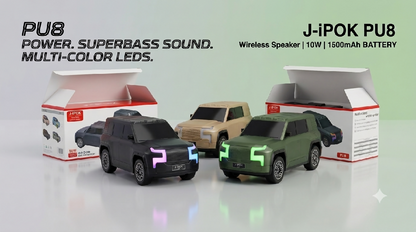 J iPOK PU8 Wireless SUV Car Speaker 10W Super Bass And Multi Color LED Lights