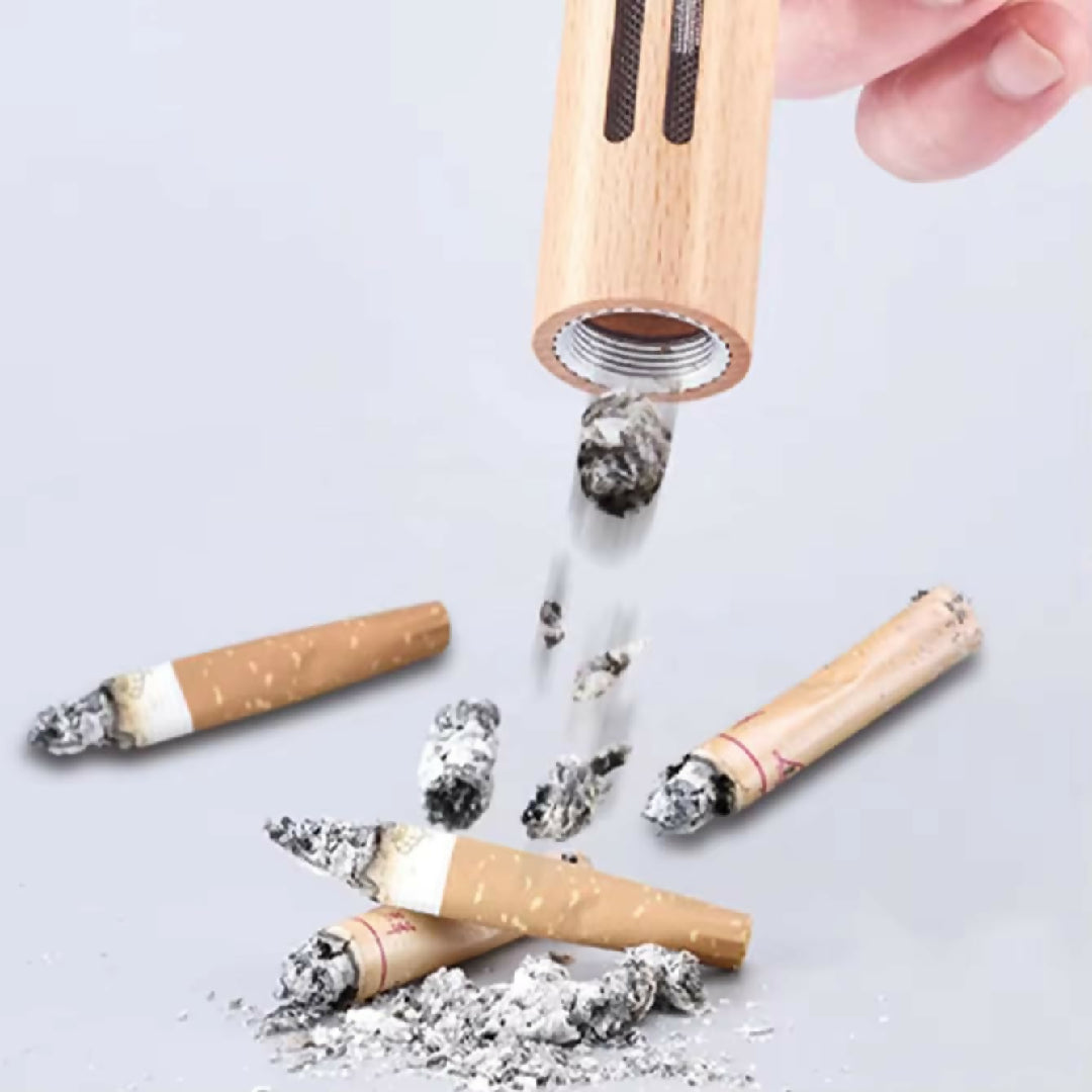 Wooden Car Ashtray Mini Portable Handheld Ash Holder with Anti Soot Flying Cover for Driving Office Use