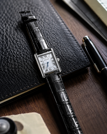 Luxury Rectangular Dress Watch Black Crocodile Pattern Strap