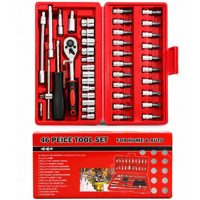 46-Piece Socket Wrench Set  | Complete Ratchet Socket & Screwdriver Bit Tool Kit | Chrome Vanadium Steel Repair Tool Set with Storage Case